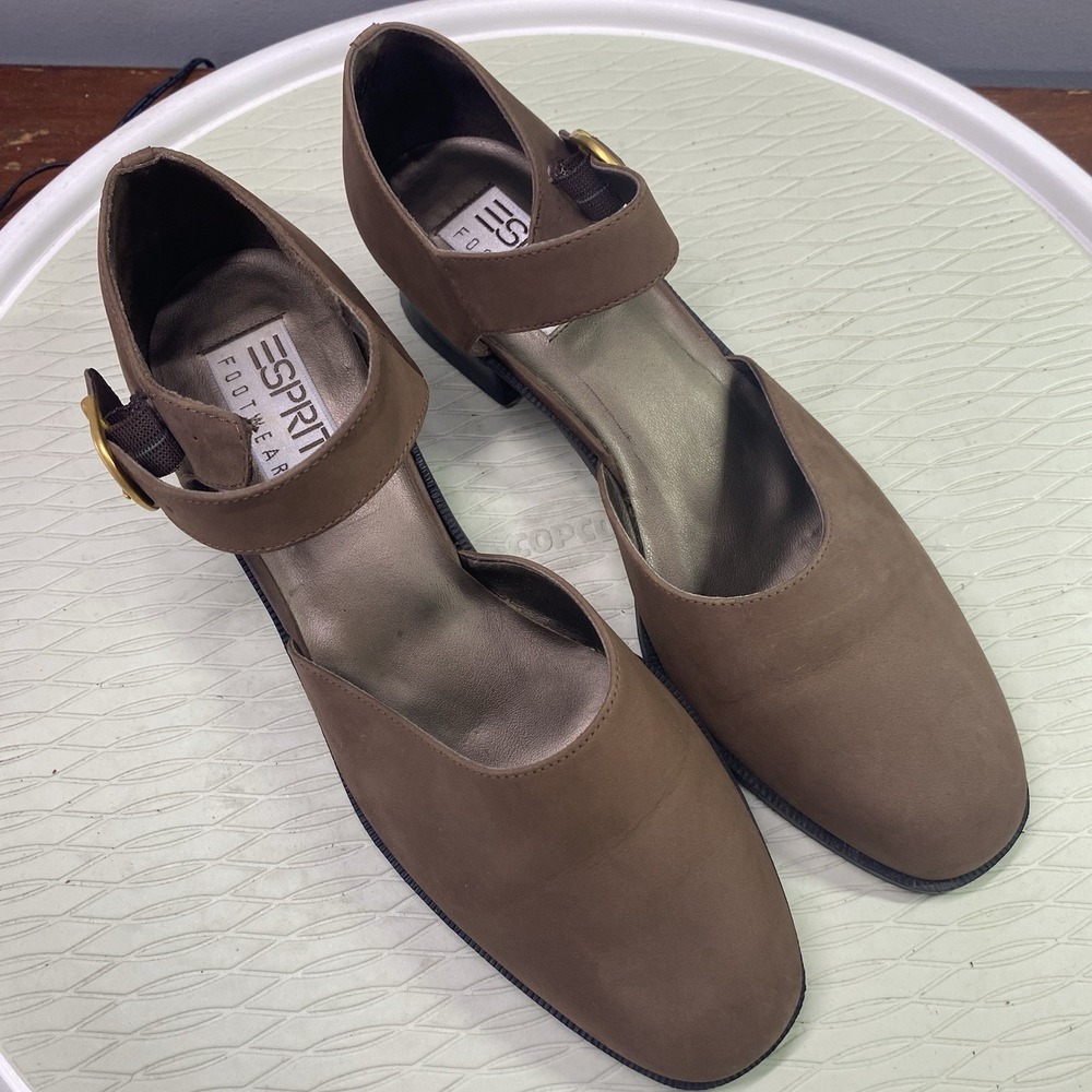 Esprit Womens Brown Sandal MaryJane SZ. 10-1.5" Chunk Heel Shoes